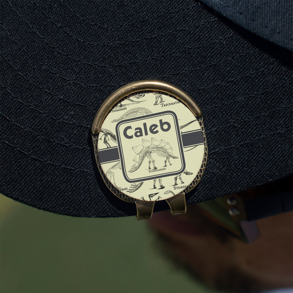 Dinosaur Skeletons Golf Ball Marker Hat Clip - Gold - On Hat