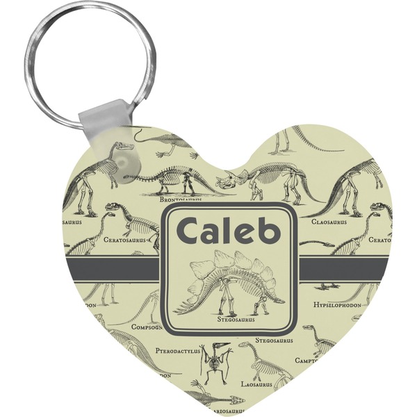 Custom Dinosaur Skeletons Heart Plastic Keychain w/ Name or Text
