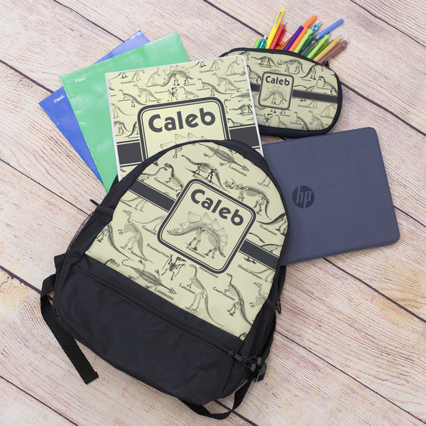 Dinosaur Skeletons Large Backpack - Black - With Stuff