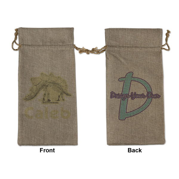 Custom Dinosaur Skeletons Large Burlap Gift Bag - Front & Back (Personalized)