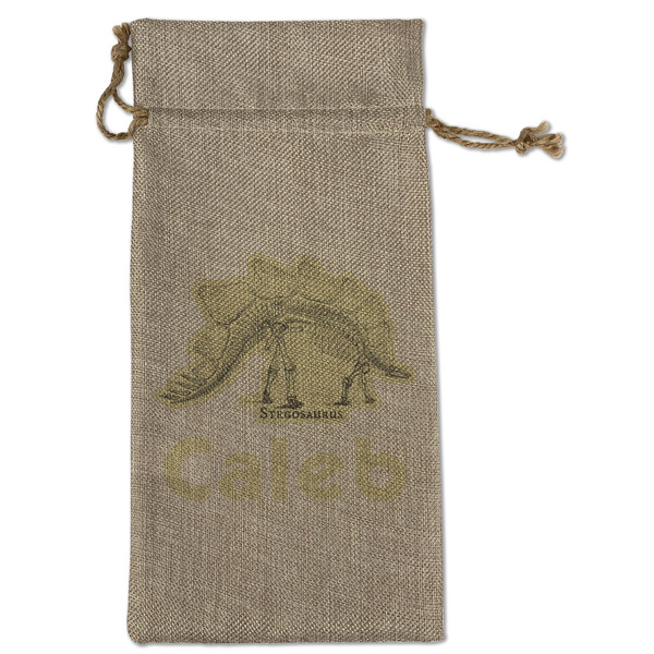 Custom Dinosaur Skeletons Large Burlap Gift Bag - Front (Personalized)