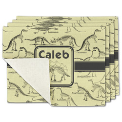 Dinosaur Skeletons Single-Sided Linen Placemat - Set of 4 w/ Name or Text