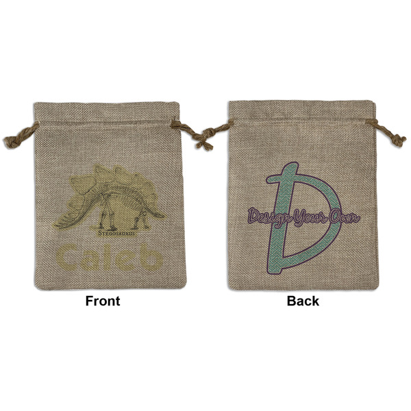 Custom Dinosaur Skeletons Medium Burlap Gift Bag - Front & Back (Personalized)