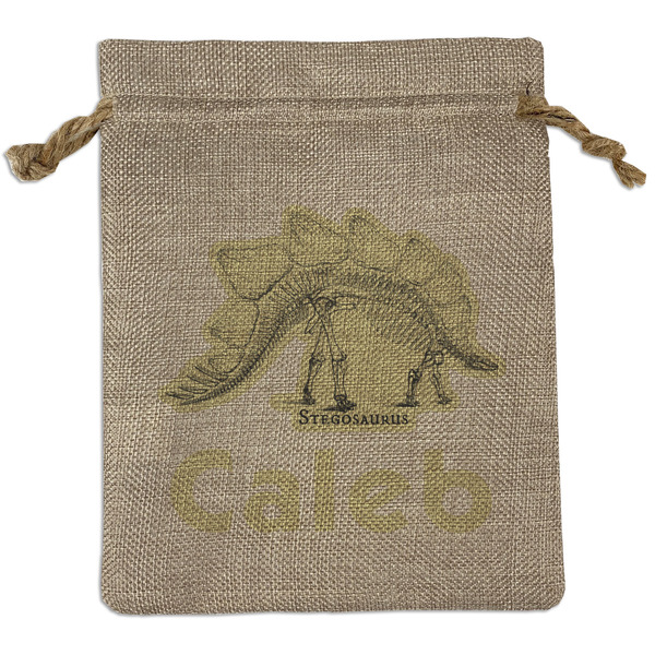 Custom Dinosaur Skeletons Medium Burlap Gift Bag - Front (Personalized)