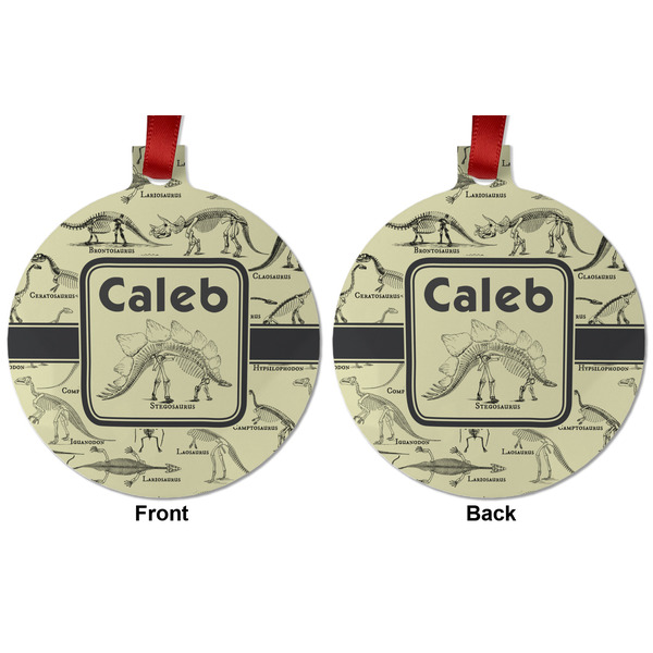 Dinosaur Skeletons Metal Ball Ornament - Front and Back