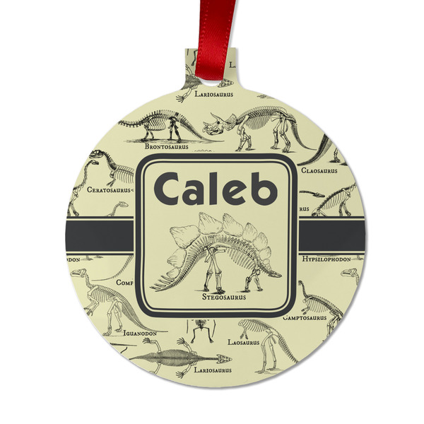 Custom Dinosaur Skeletons Metal Ball Ornament - Double Sided w/ Name or Text