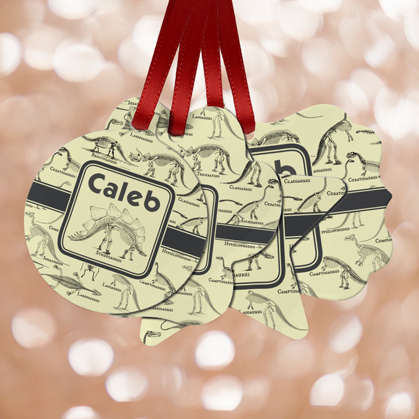 Custom Dinosaur Skeletons Metal Ornaments - Double Sided w/ Name or Text