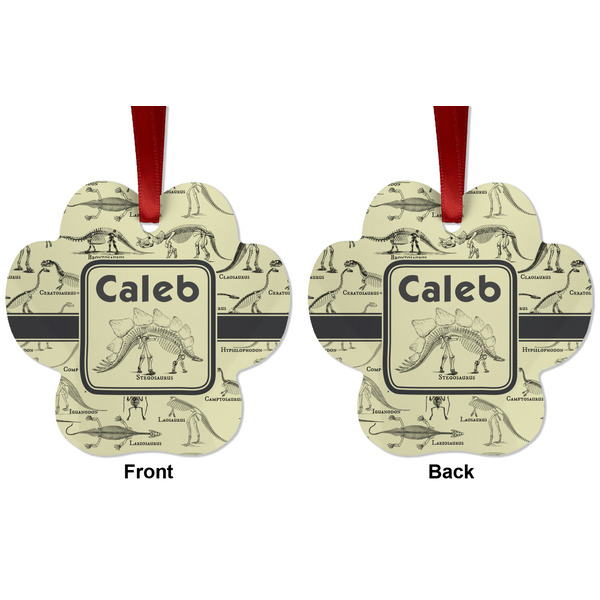 Dinosaur Skeletons Metal Paw Ornament - Front and Back