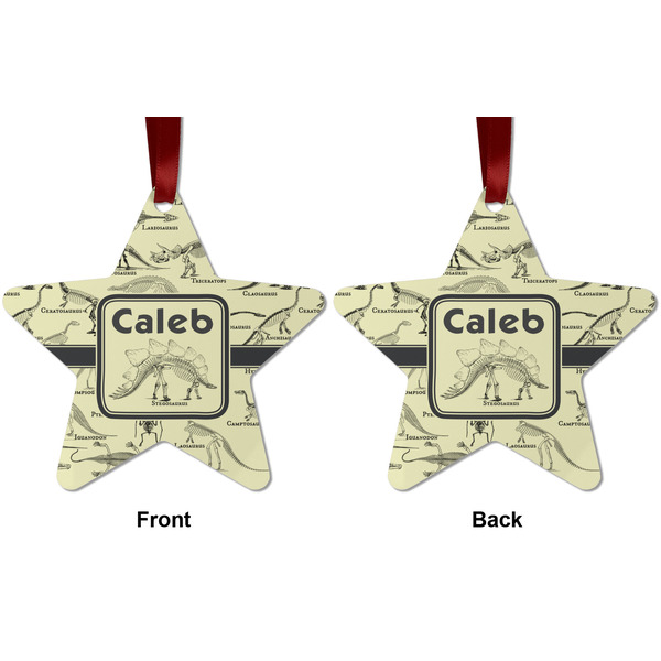 Dinosaur Skeletons Metal Star Ornament - Front and Back