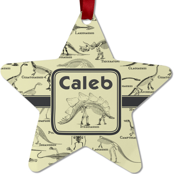 Custom Dinosaur Skeletons Metal Star Ornament - Double Sided w/ Name or Text