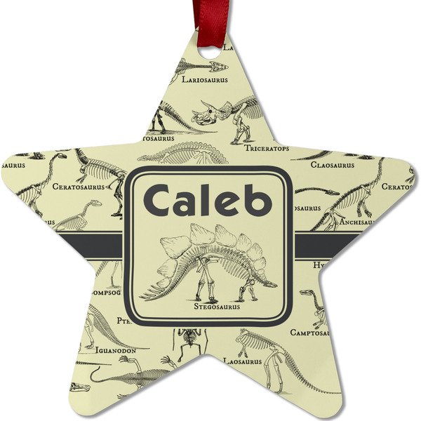 Custom Dinosaur Skeletons Metal Star Ornament - Double Sided w/ Name or Text