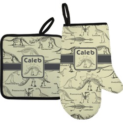 Dinosaur Skeletons Oven Mitt & Pot Holder Set w/ Name or Text