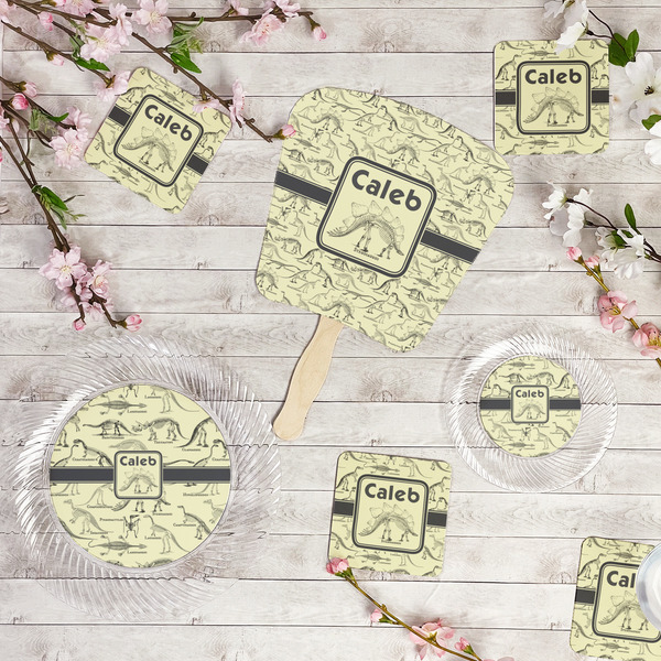 Dinosaur Skeletons Party Supplies Combination Image - All items - Plates, Coasters, Fans