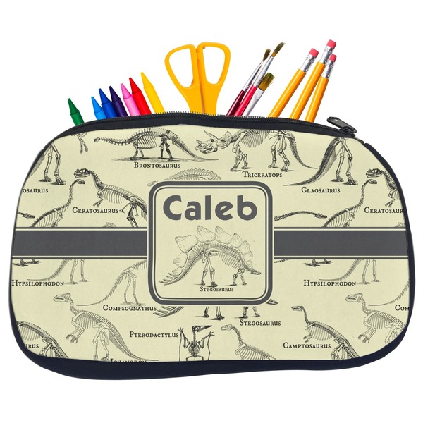 Custom Dinosaur Skeletons Neoprene Pencil Case - Medium w/ Name or Text