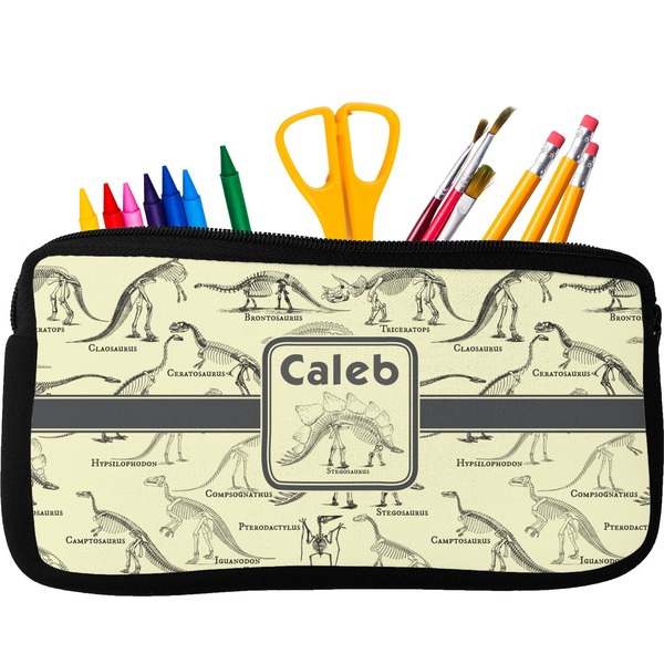 Custom Dinosaur Skeletons Neoprene Pencil Case - Small w/ Name or Text