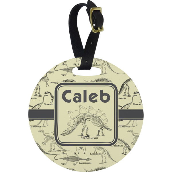 Custom Dinosaur Skeletons Plastic Luggage Tag - Round (Personalized)
