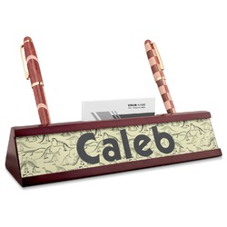 Dinosaur Skeletons Red Mahogany Nameplate with Business Card Holder (Personalized)