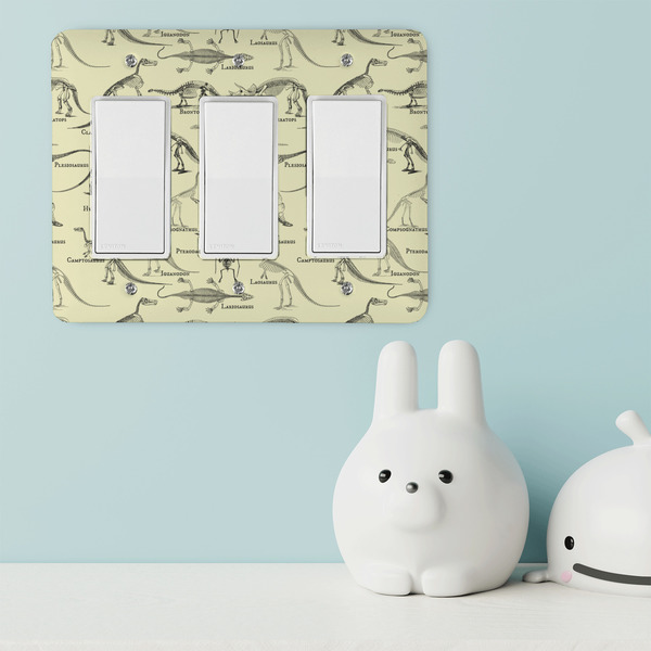 Dinosaur Skeletons Rocker Light Switch Covers - Triple - IN CONTEXT