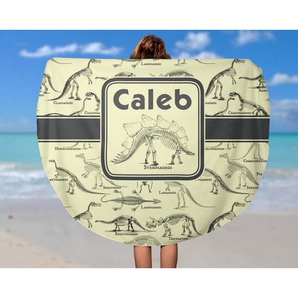 Dinosaur Skeletons Round Beach Towel - In Use