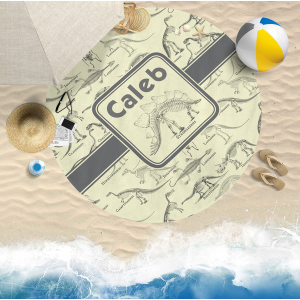 Dinosaur Skeletons Round Beach Towel Lifestyle