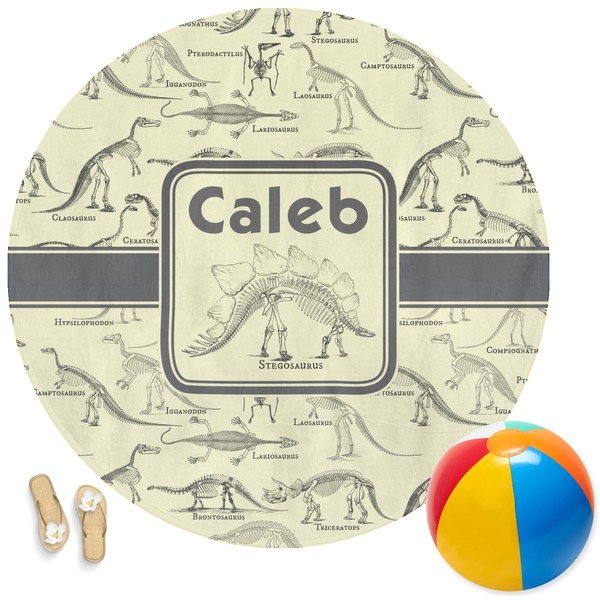 Custom Dinosaur Skeletons Round Beach Towel (Personalized)