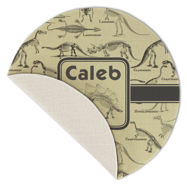 Dinosaur Skeletons Round Linen Placemats - Front (folded corner single sided)