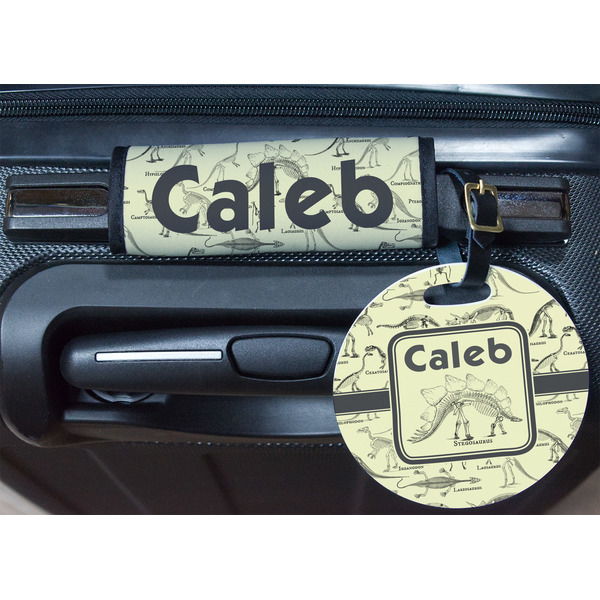 Dinosaur Skeletons Round Luggage Tag & Handle Wrap - In Context