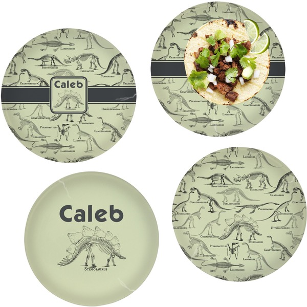 Custom Dinosaur Skeletons Set of 4 Glass Lunch / Dinner Plate 10" (Personalized)