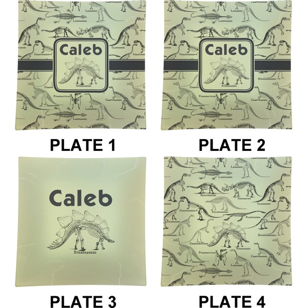 Dinosaur Skeletons Set of Square Dinner Plates (Approval)