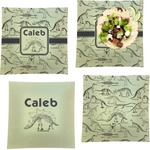 Dinosaur Skeletons Set of 4 Glass Square Lunch / Dinner Plate 9.5" (Personalized)
