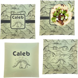 Dinosaur Skeletons Set of 4 Glass Square Lunch / Dinner Plate 9.5" (Personalized)