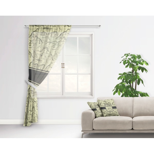 Dinosaur Skeletons Sheer Curtain With Window and Rod - in Room Matching Pillow