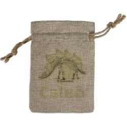 Dinosaur Skeletons Small Burlap Gift Bag - Front (Personalized)