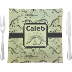 Dinosaur Skeletons 9.5" Glass Square Lunch / Dinner Plate- Single or Set of 4 (Personalized)