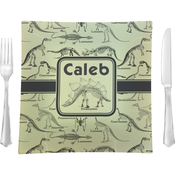 Custom Dinosaur Skeletons Glass Square Lunch / Dinner Plate 9.5" (Personalized)
