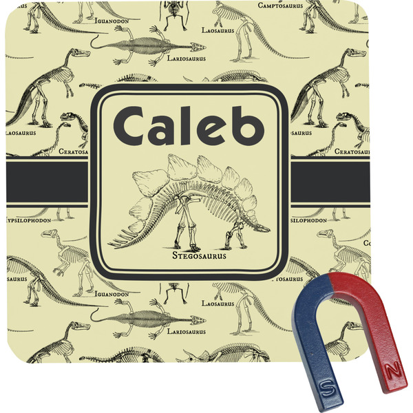 Custom Dinosaur Skeletons Square Fridge Magnet (Personalized)