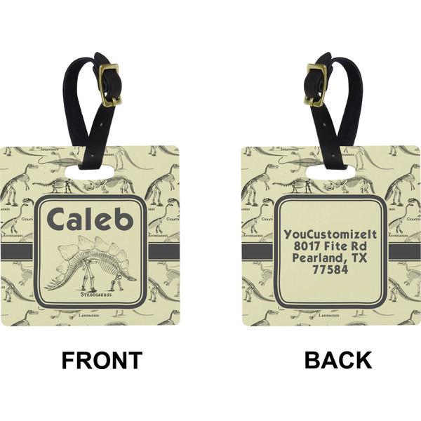 Dinosaur Skeletons Square Luggage Tag (Front + Back)
