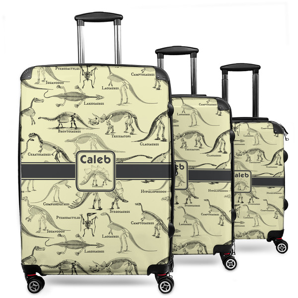 Custom Dinosaur Skeletons 3 Piece Luggage Set - 20" Carry On, 24" Medium Checked, 28" Large Checked (Personalized)