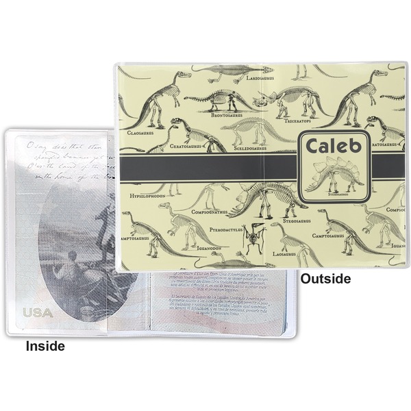 Dinosaur Skeletons Vinyl Passport Holder - Flat Front and Back