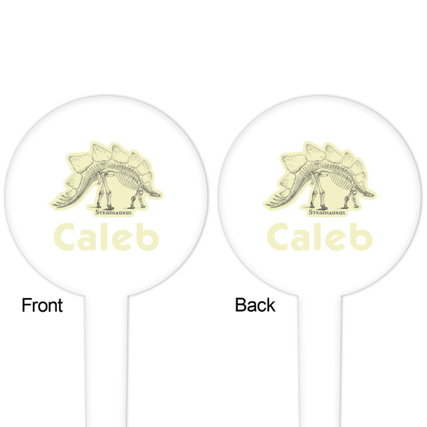 Dinosaur Skeletons White Plastic 4" Food Pick - Round - Double Sided - Front & Back