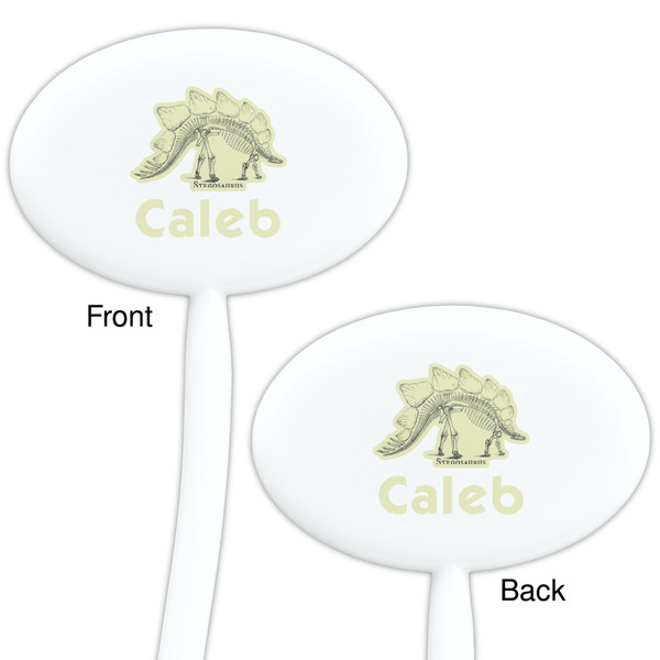 Dinosaur Skeletons White Plastic 7" Stir Stick - Double Sided - Oval - Front & Back
