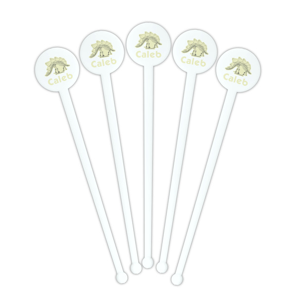 Dinosaur Skeletons White Plastic 7" Stir Stick - Round - Fan View
