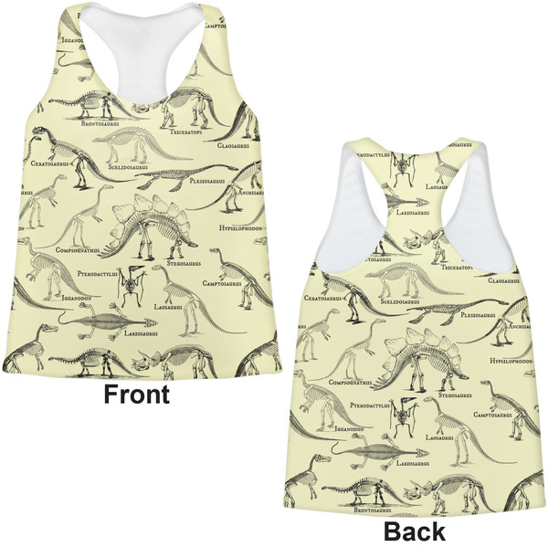 Dinosaur Skeletons Womens Racerback Tank Tops - Medium - Front and Back