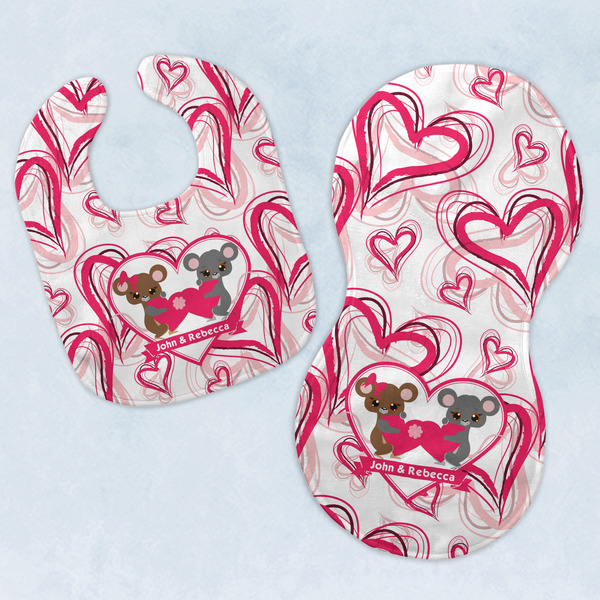 Custom Valentine's Day Baby Bib & Burp Set w/ Couple's Names