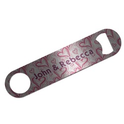 Valentine's Day Bar Bottle Opener - Silver w/ Couple's Names