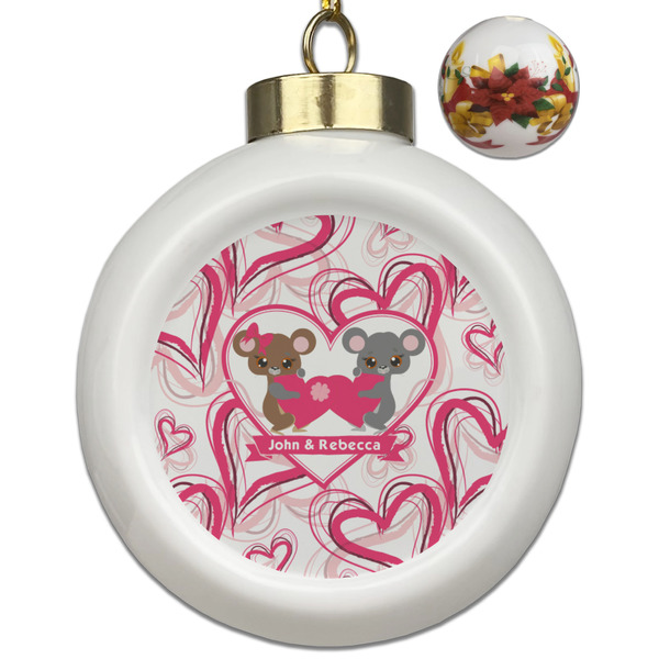 Custom Valentine's Day Ceramic Ball Ornaments - Poinsettia Garland (Personalized)