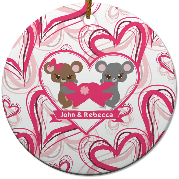 Custom Valentine's Day Round Ceramic Ornament w/ Couple's Names