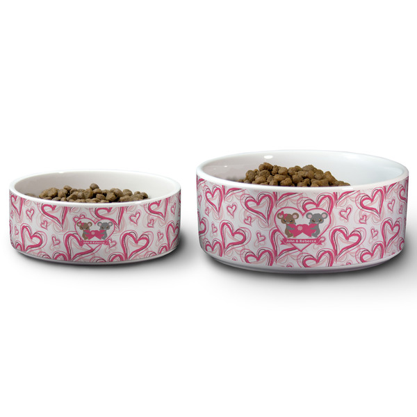 Valentine's Day Ceramic Dog Bowls - Size Comparison