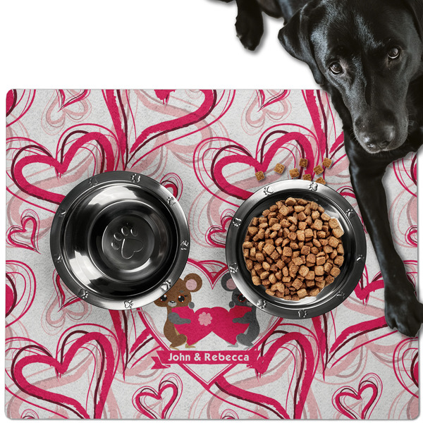 Custom Valentine's Day Dog Food Mat - Large w/ Couple's Names