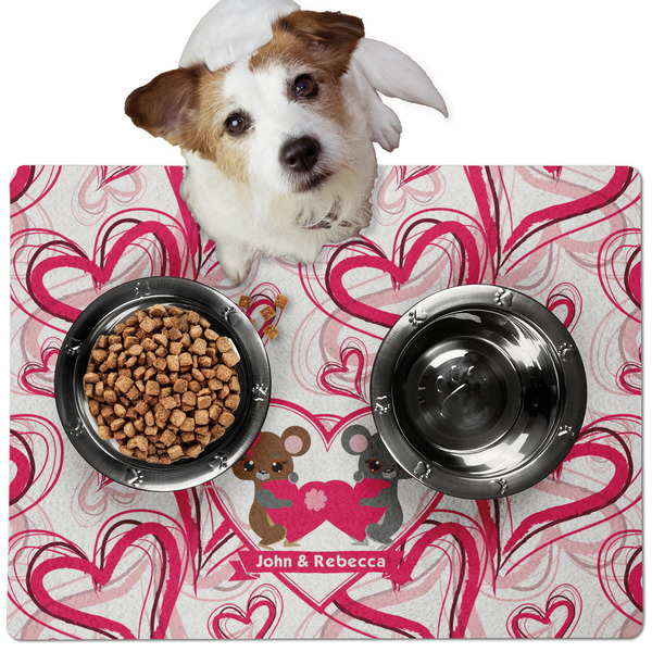 Custom Valentine's Day Dog Food Mat - Medium w/ Couple's Names